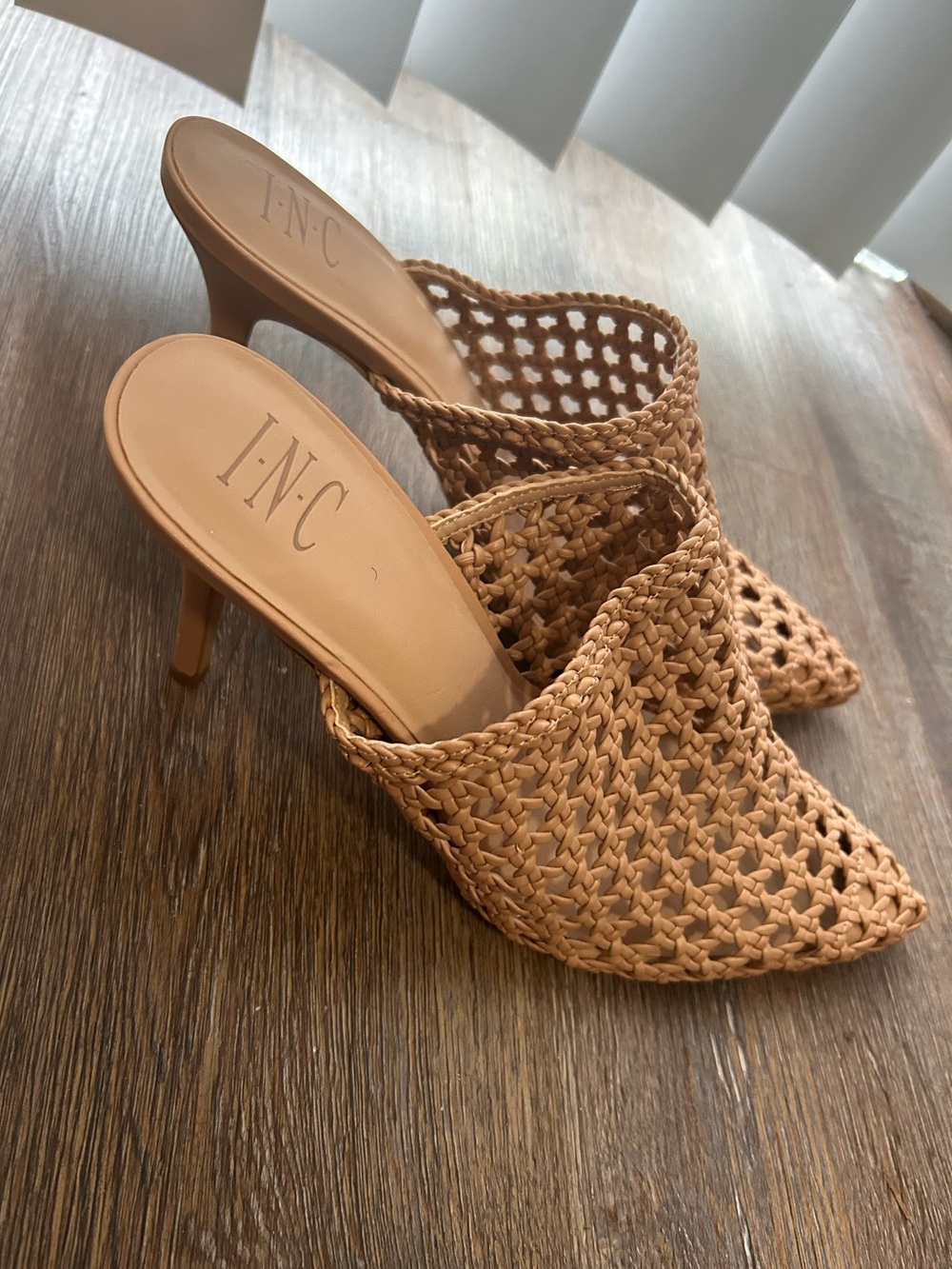 INC International Concepts Woven Tan Mule Heels
